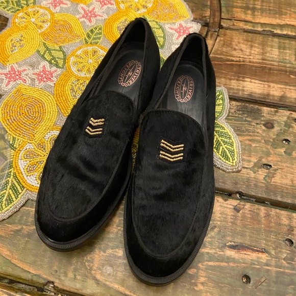 Triver Flight Black Calf Hair Military Style Flat Chunky Loafers - Picture 2 of 13